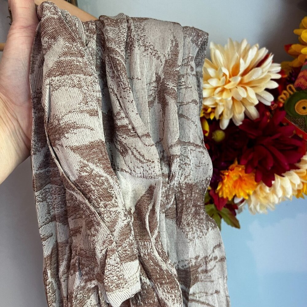 Zara Taupe Brown Abstract Leaf Print Midi Dress Mock Neck Boho Crinkle MEDIUM - Picture 12 of 12